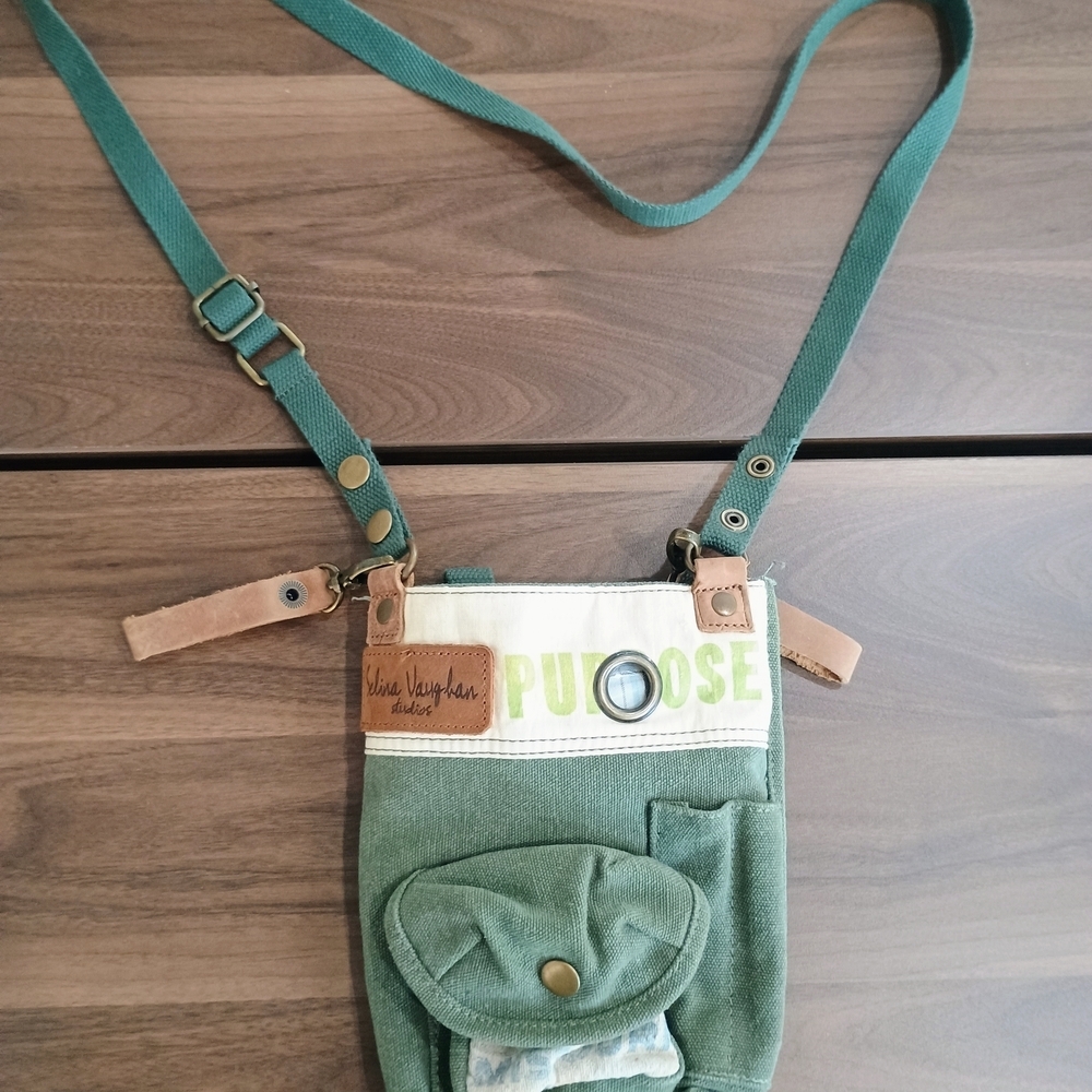 Green Crossbody Pouch Bag with Leather Accents
